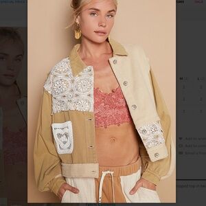 POL Twill and Fleece Cropped Jacket with Crochet details